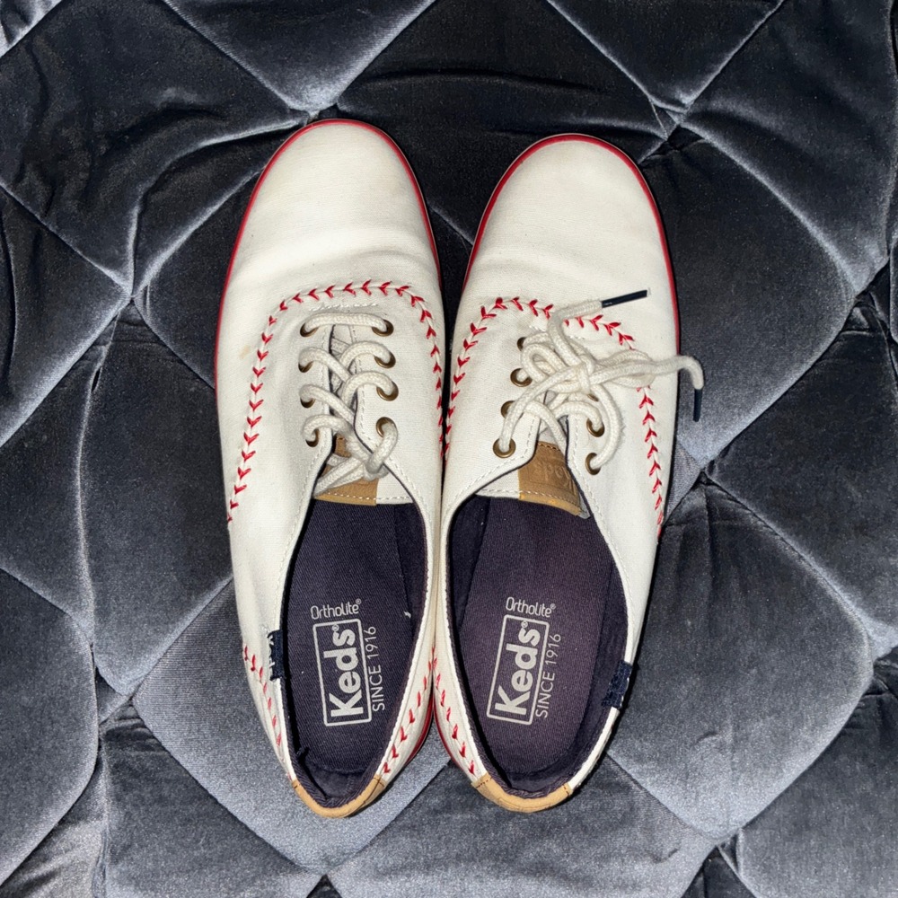 Keds Champion‎ Baseball Stitch Sneakers Womens 7.5 White Canvas Low Top WF52476
